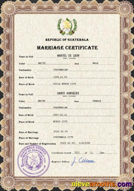 Guatemala marriage certificate
